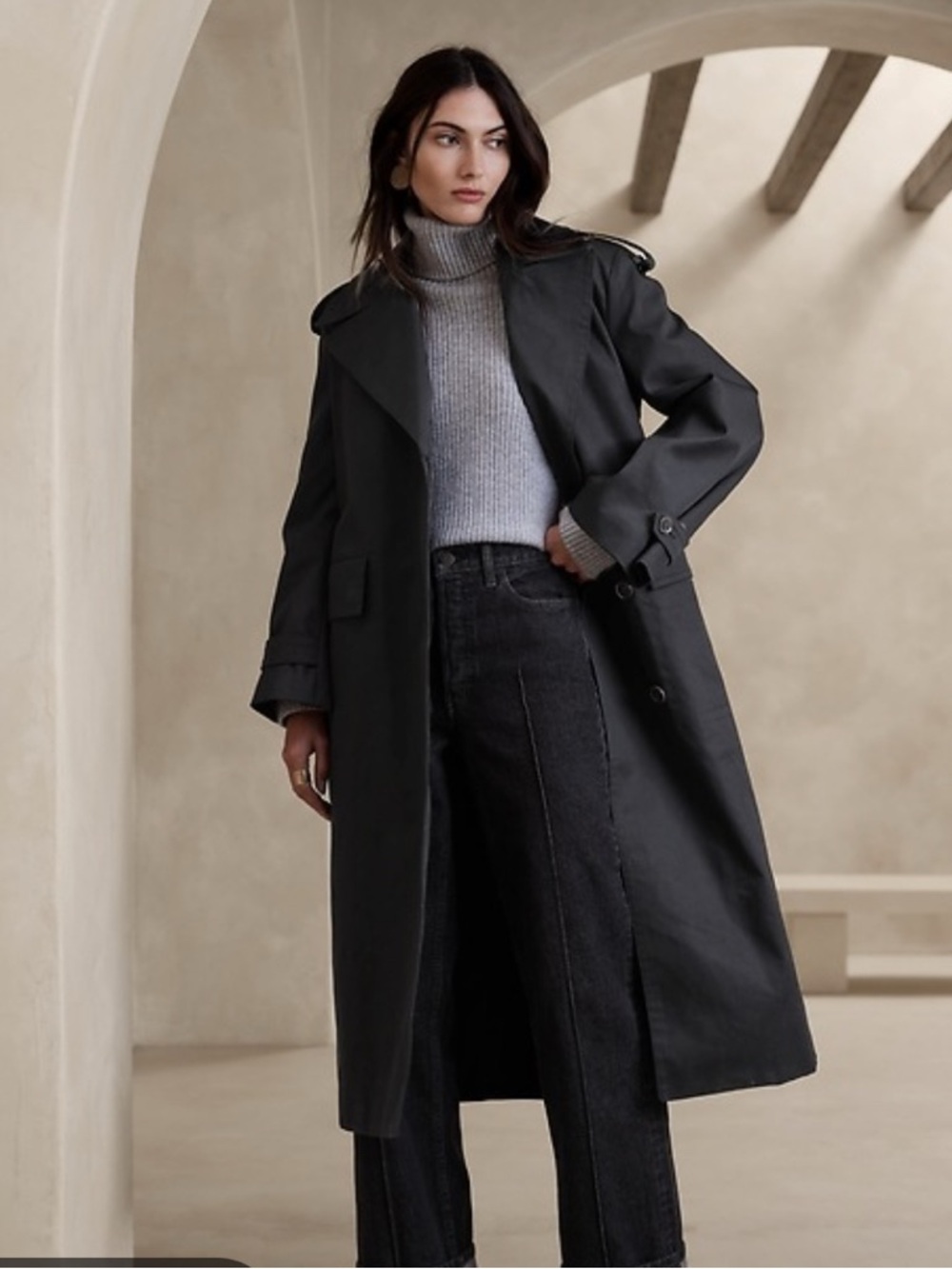 Banana Republic Black Trench Coat with Belt